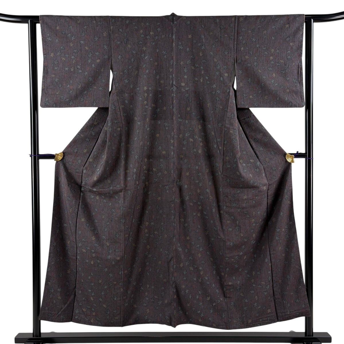 【美品】 小紋 身丈152.5cm 裄丈62cm S 袷 紬地 葡萄唐草 灰紫 正絹 名品 【中古】
