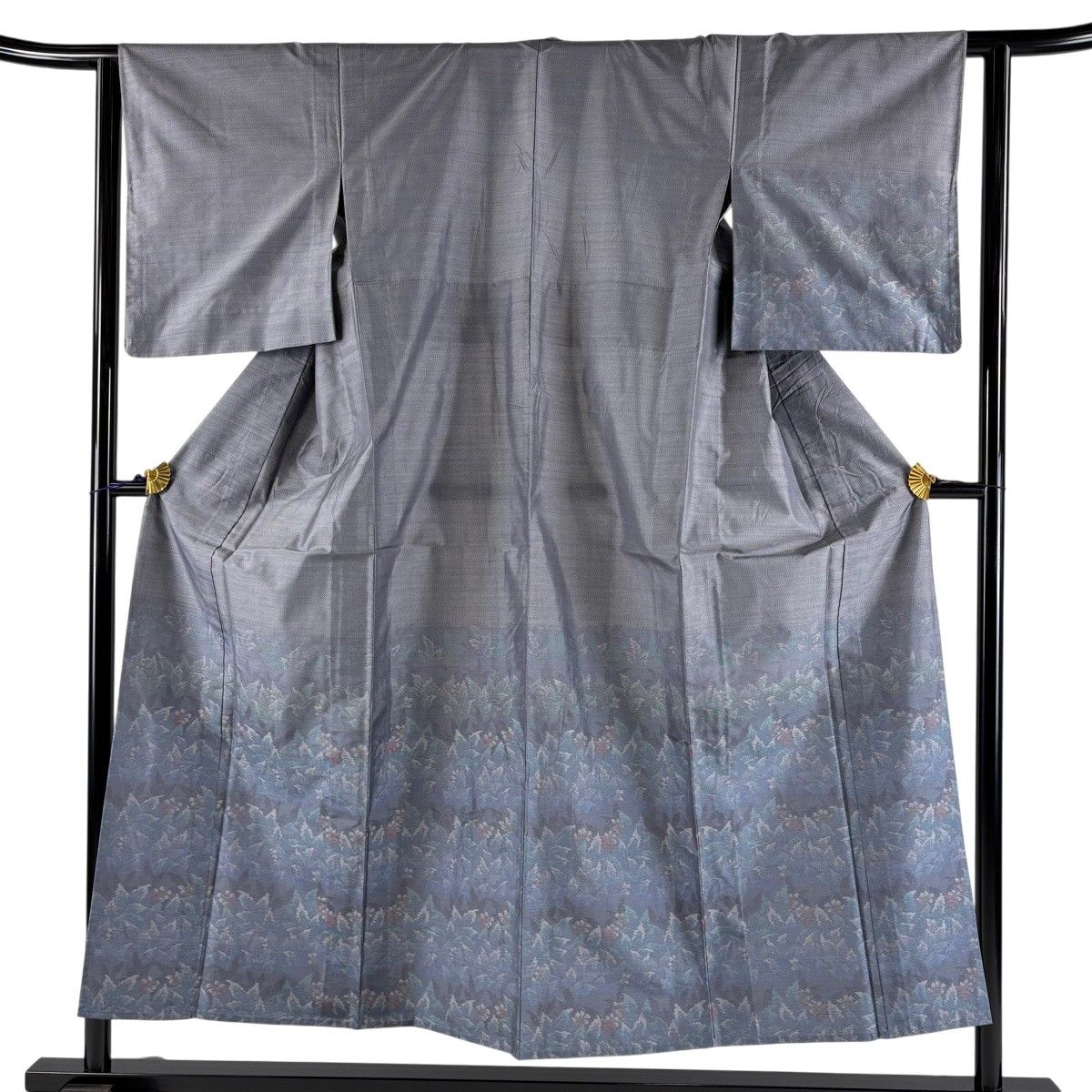 【美品】 付下げ 身丈152cm 裄丈62.5cm S 単衣 大島紬地 草花 青紫 正絹 秀品 【中古】