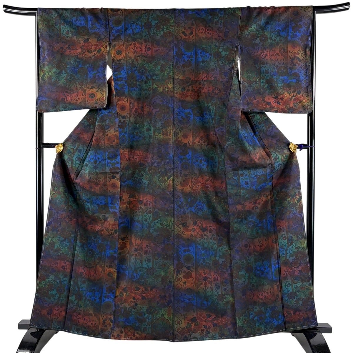 【美品】 小紋 身丈163.5cm 裄丈66.5cm M 袷 大島紬地 草花 青紫 正絹 秀品 【中古】 6,776円