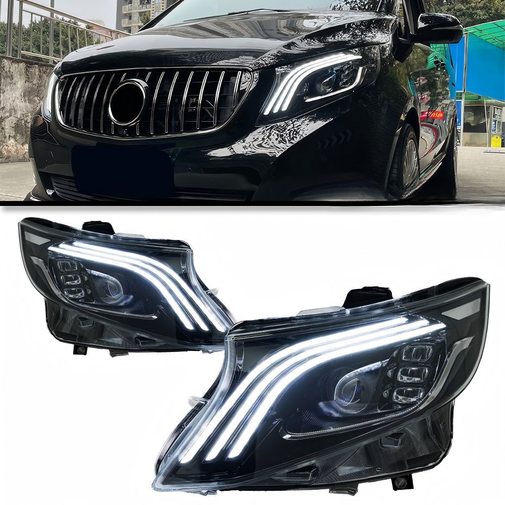 Mercedes-Benz Vito W447 (メルセデス・ベンツ ヴィート) 2016-2023専用 LEDヘッドライト 三本ラインDRL 流れウインカー 高輝度 視認性UP ドレスアップ効果抜群 夜間も安心 簡単取付 車種専用 送料無料