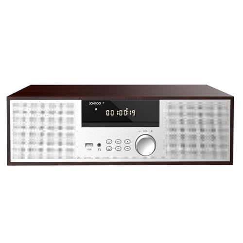 CDプレーヤー 40W コンパクトコンポーネントシステム CDステレオミニコンポ FMラジオ Bluetooth対応スピーカー USB/AUX入力 ヘッドフォンジャック 日本語リモコン ウッドキャビネット ウォールナットso