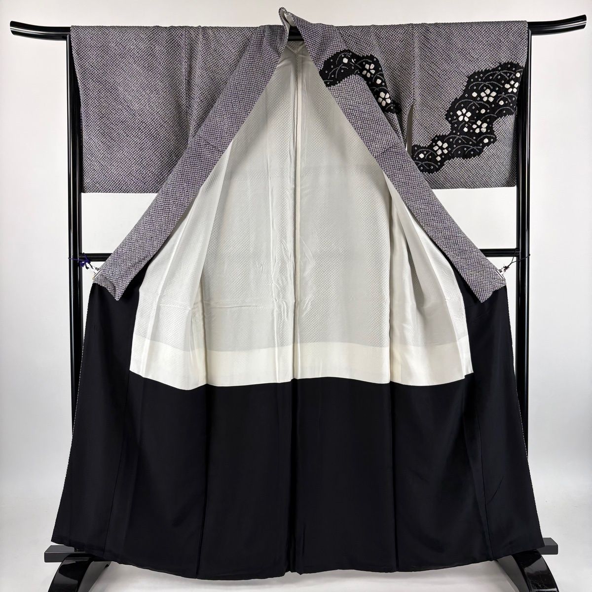 訪問着 身丈161cm 裄丈66cm 正絹 秀品 【中古】 訪問着 身丈161.5cm 裄丈66cm M 袷 梅 芝 総絞り 黒 正絹 秀品 【中古