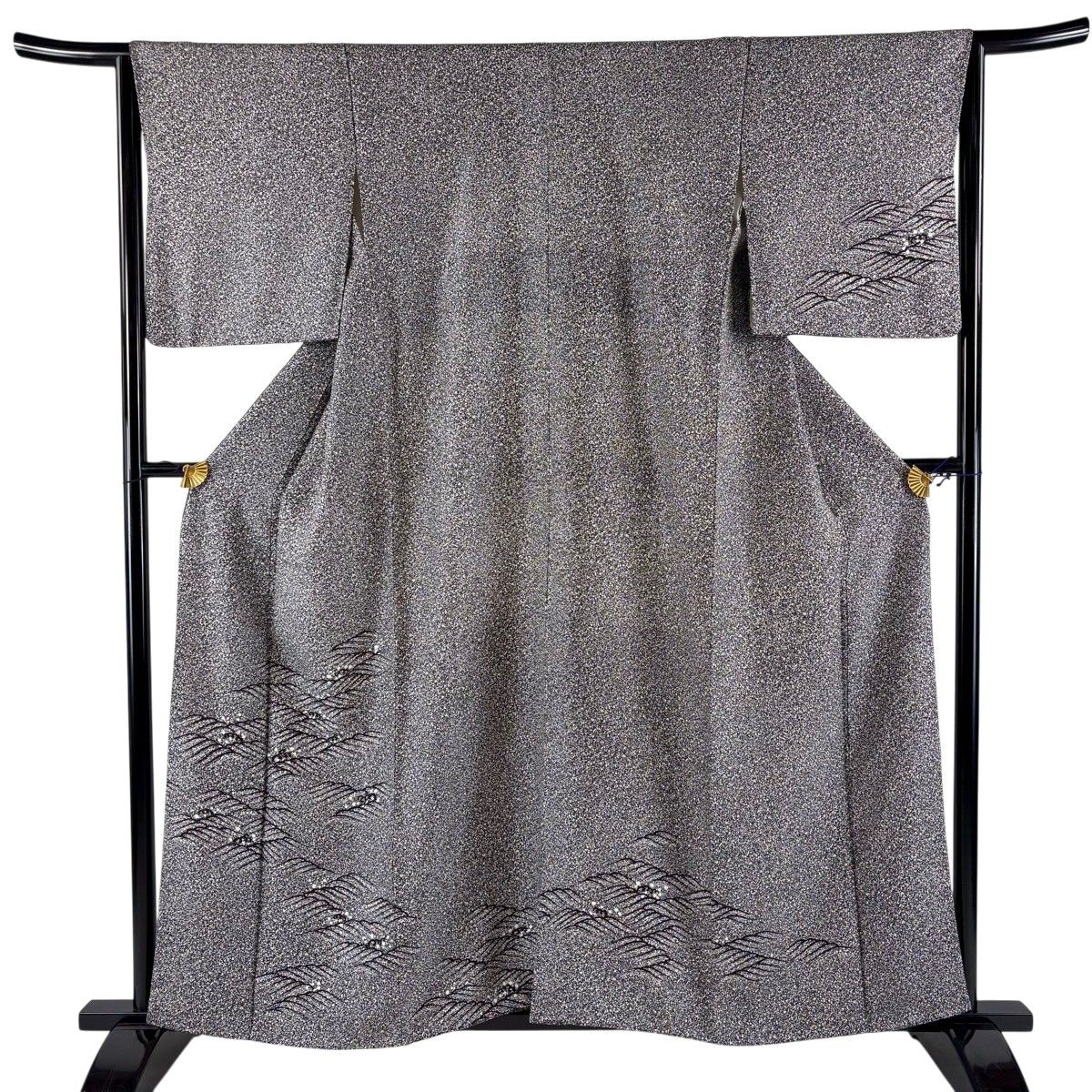 付下げ 身丈159cm 裄丈64.5cm M 袷 波頭 波 墨色 正絹 秀品 【中古】