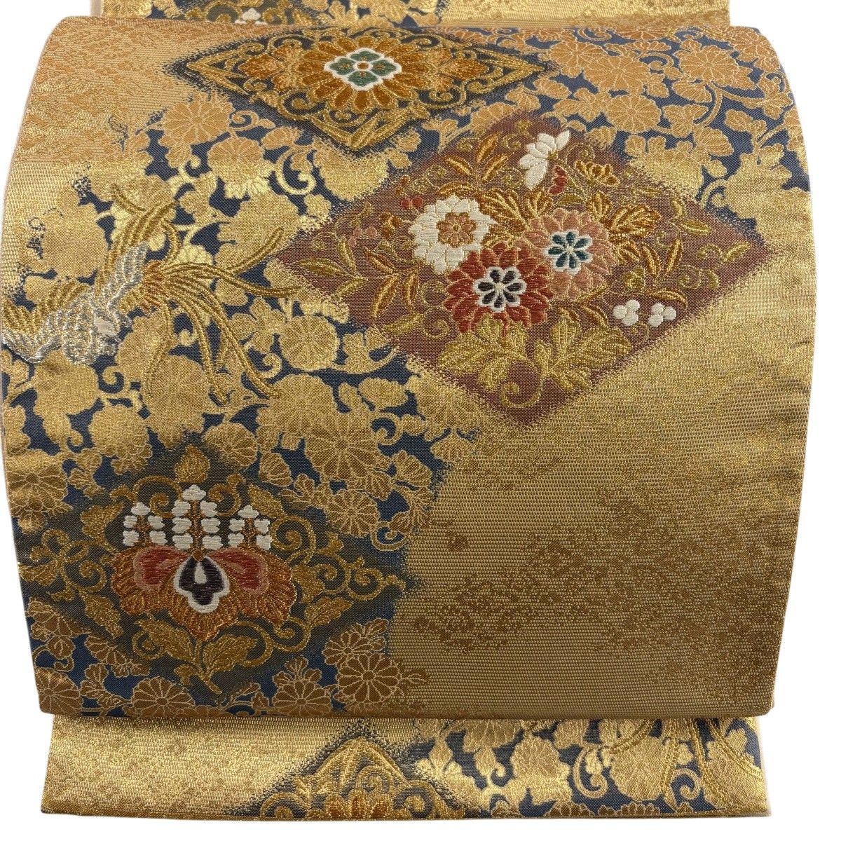 袋帯 秀品 華文 鳥 金銀糸 箔 金色 六通 正絹 【中古】