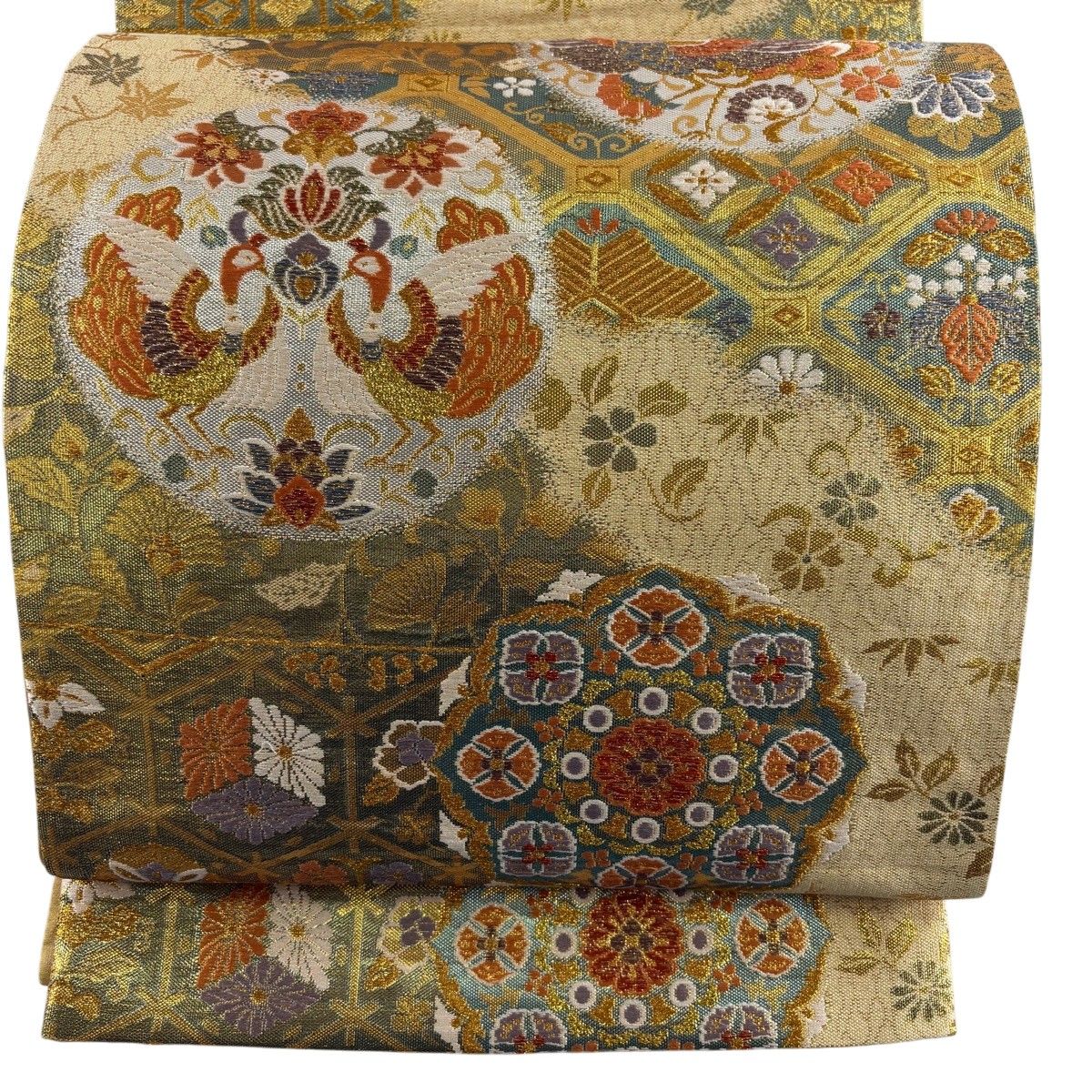 【美品】 袋帯 秀品 向かい鳥 華文 金糸 箔 金色 六通 正絹 【中古】 6,424円