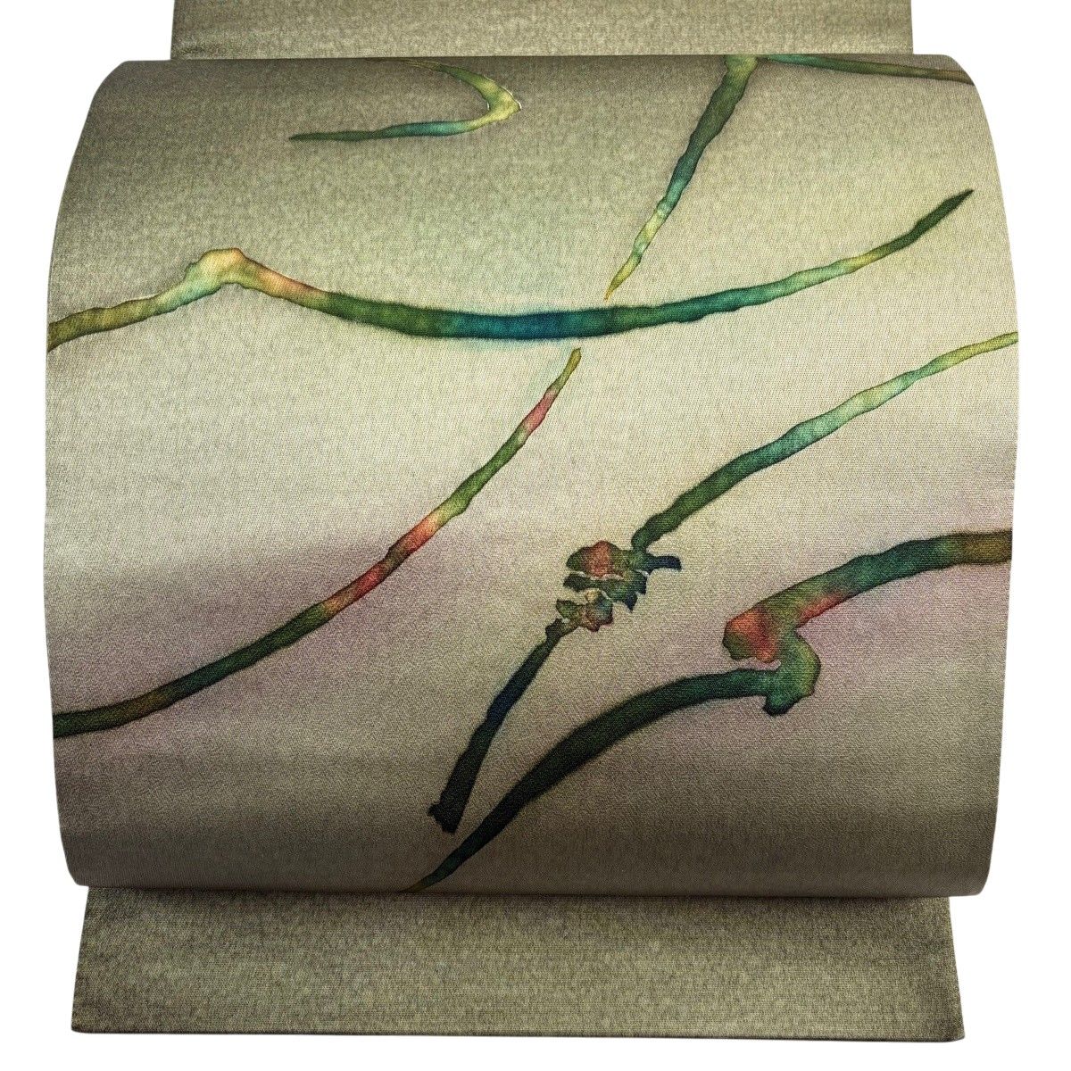 【美品】 袋帯 秀品 幾何学 ぼかし 銀糸 緑 お太鼓柄 正絹 【中古】