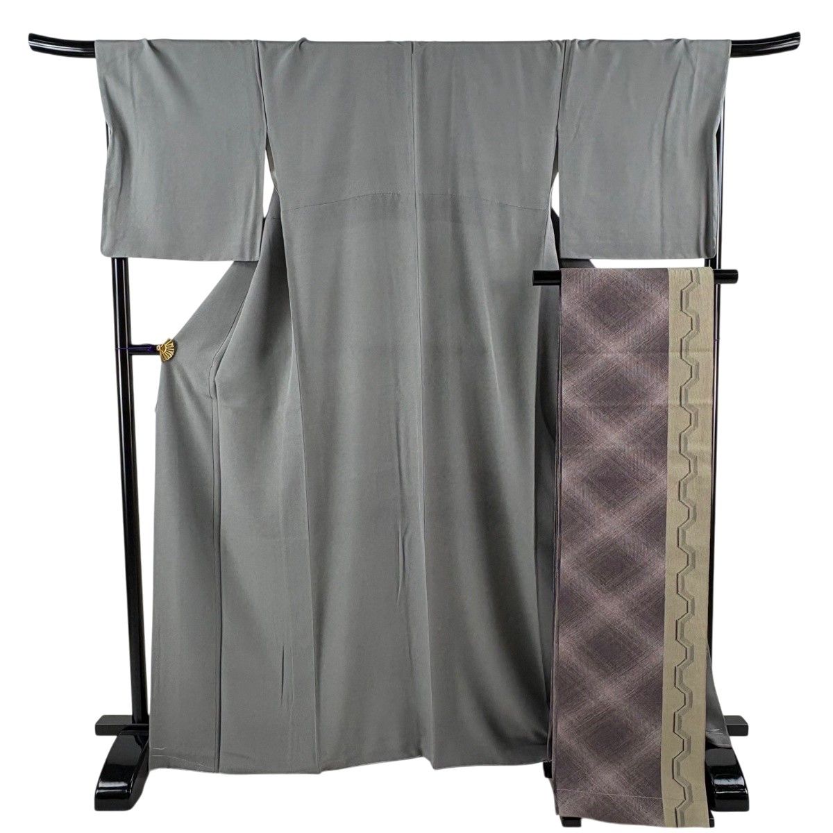 【美品】 江戸小紋 身丈167cm 裄丈69cm L 袷 袋帯セット 鮫 灰色 正絹 秀品 【中古】