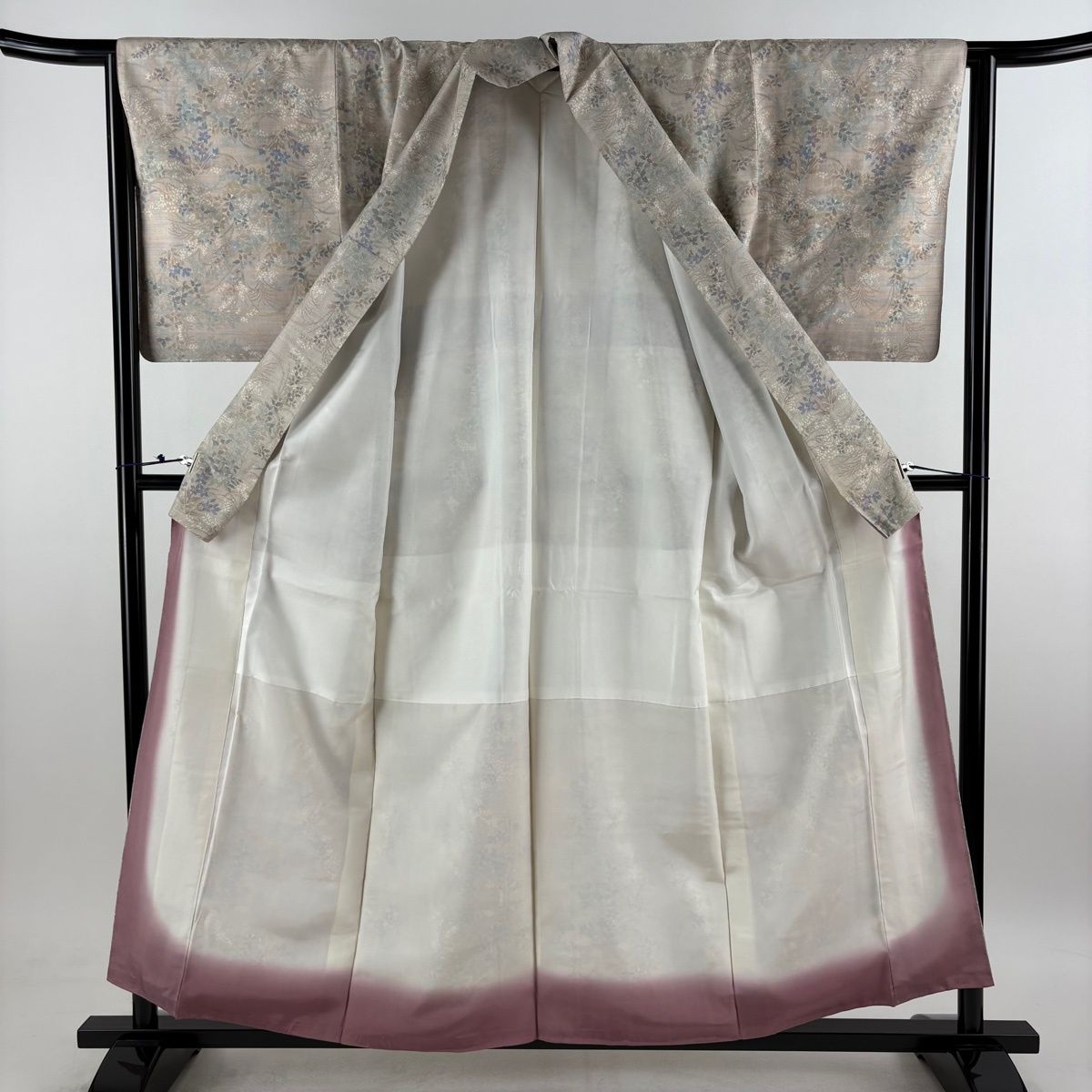 美品】 大島紬 身丈156.5cm 裄丈64cm M 袷 名古屋帯セット 証紙 草花