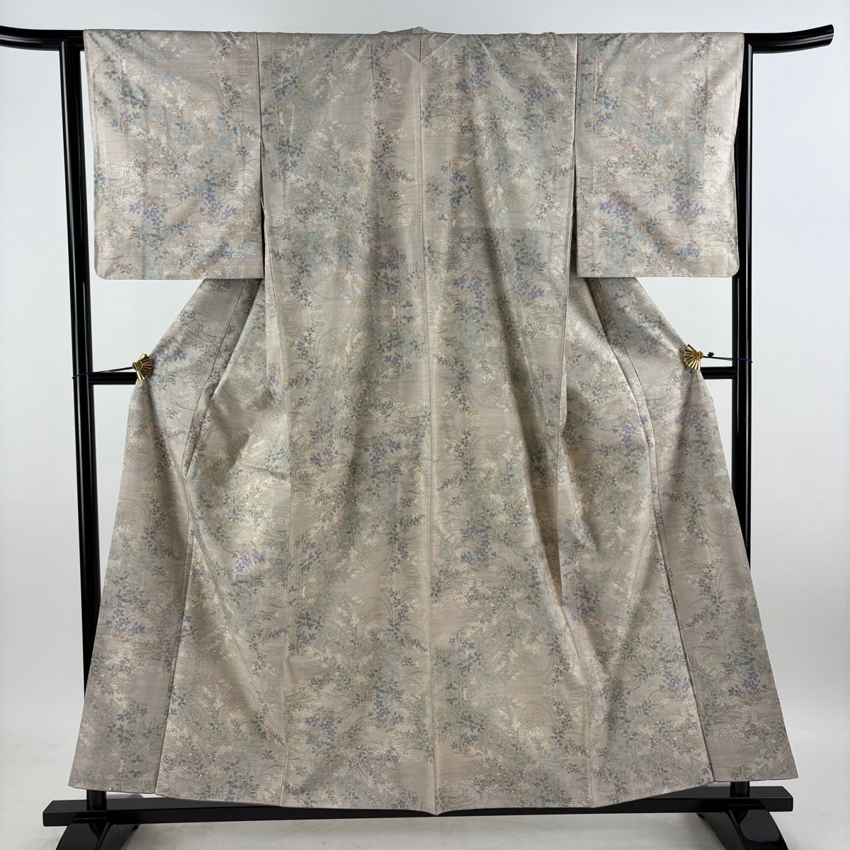 美品】 大島紬 身丈156.5cm 裄丈64cm M 袷 名古屋帯セット 証紙 草花