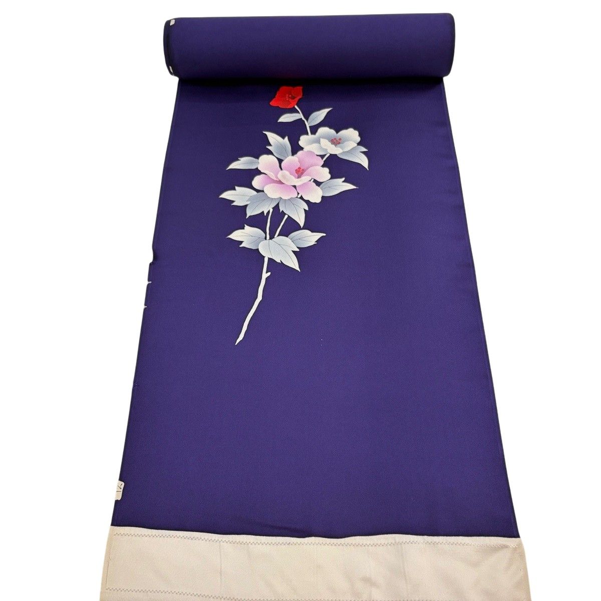 反物 秀品 付下げ 牡丹 シルエット 濃紫 正絹 【中古】