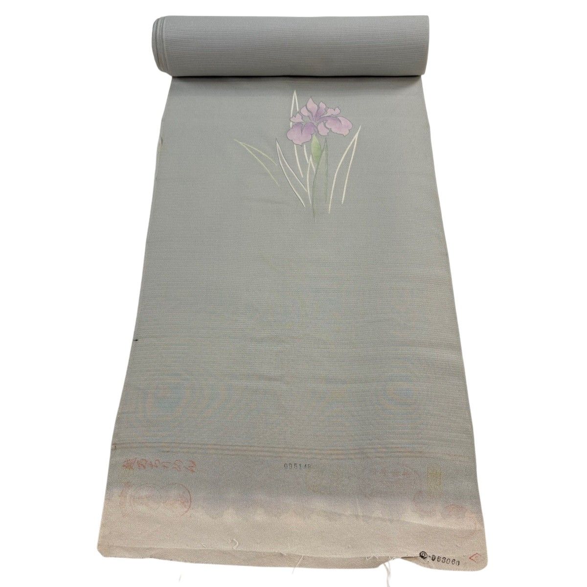 反物 秀品 付下げ 薄物 絽 菖蒲 銀彩 灰緑 正絹 【中古】