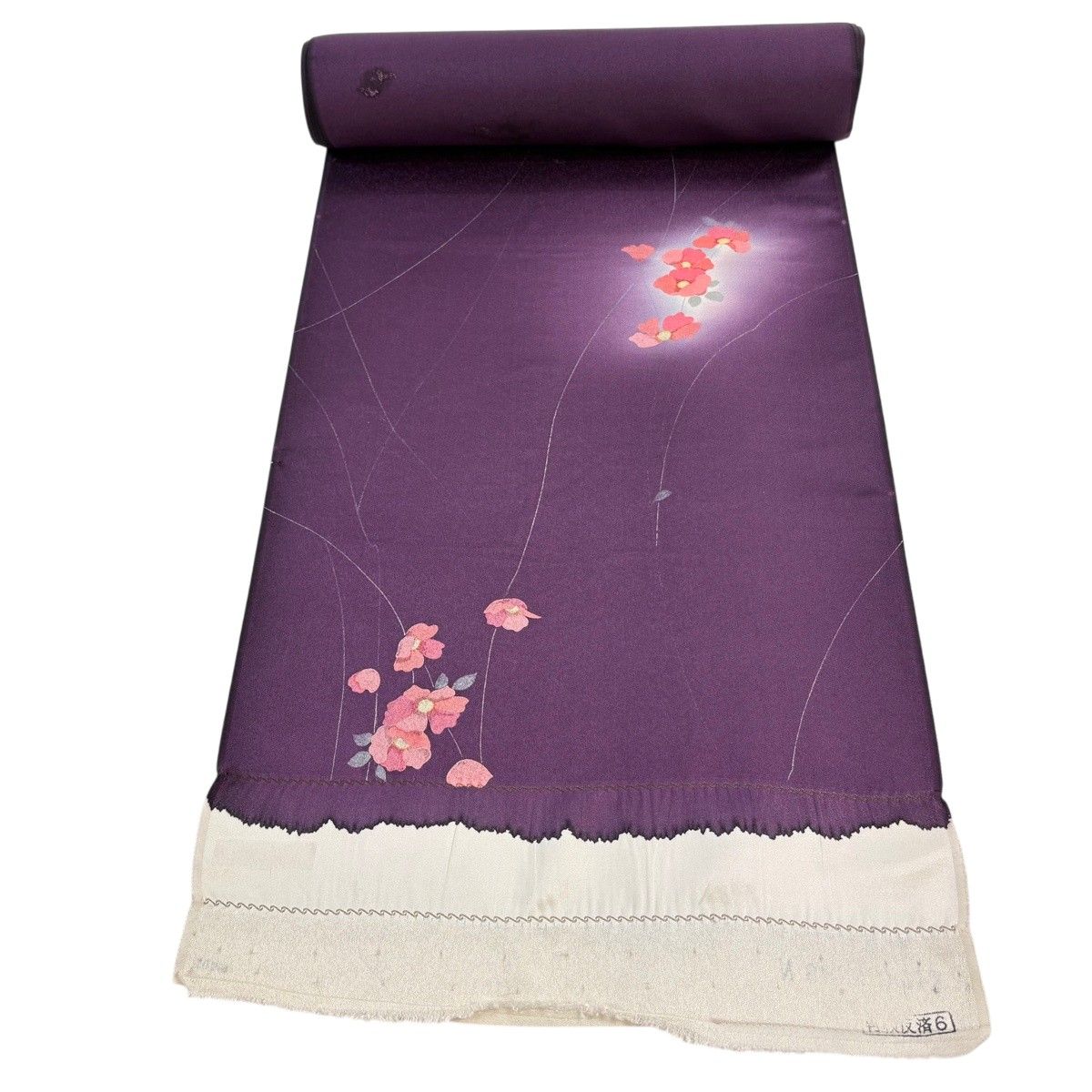 反物 秀品 小紋 草花 ぼかし 濃紫 正絹 【中古】 6,958円
