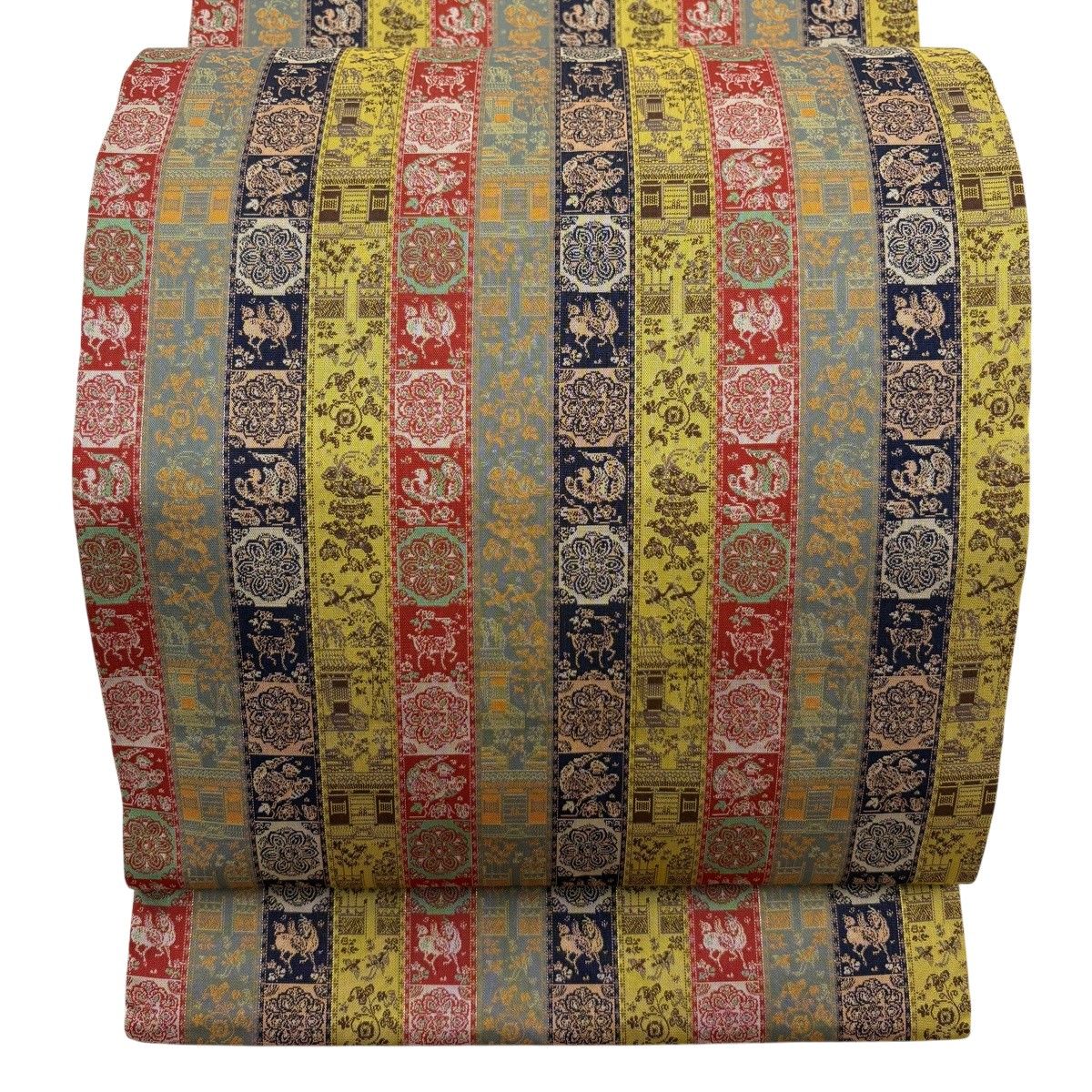 【美品】 開き名古屋帯 逸品 龍村美術織物 紅牙瑞錦 金銀糸 からし色 正絹 【中古】