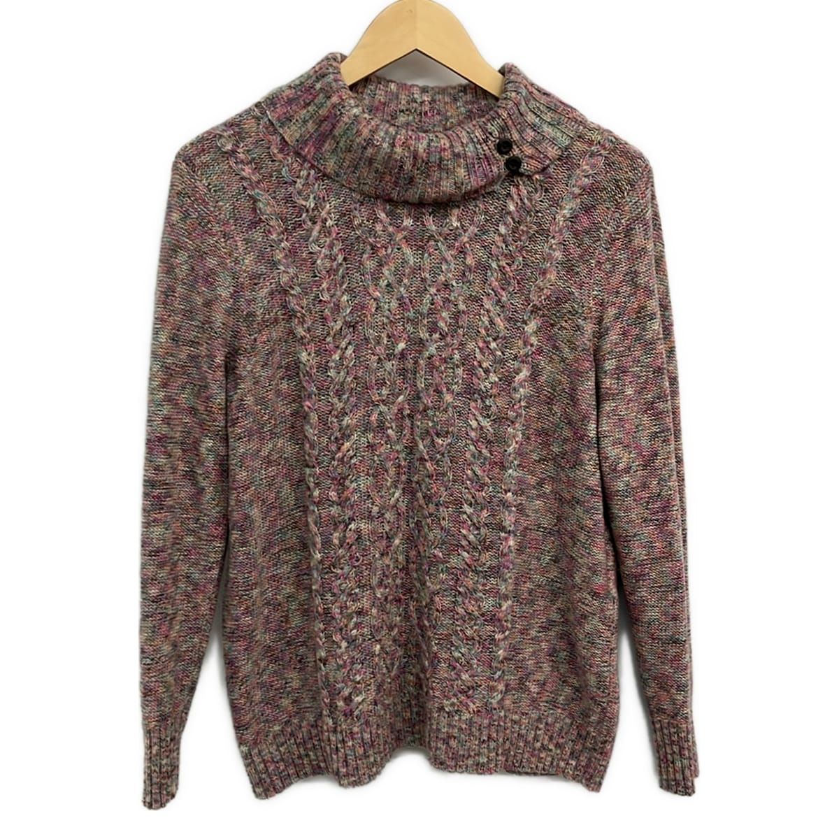 Leilian(レリアン) 長袖セーター サイズ13+美品 - ピンク×マルチ フィッシャーマン×タートルネック ウール、カシミヤ