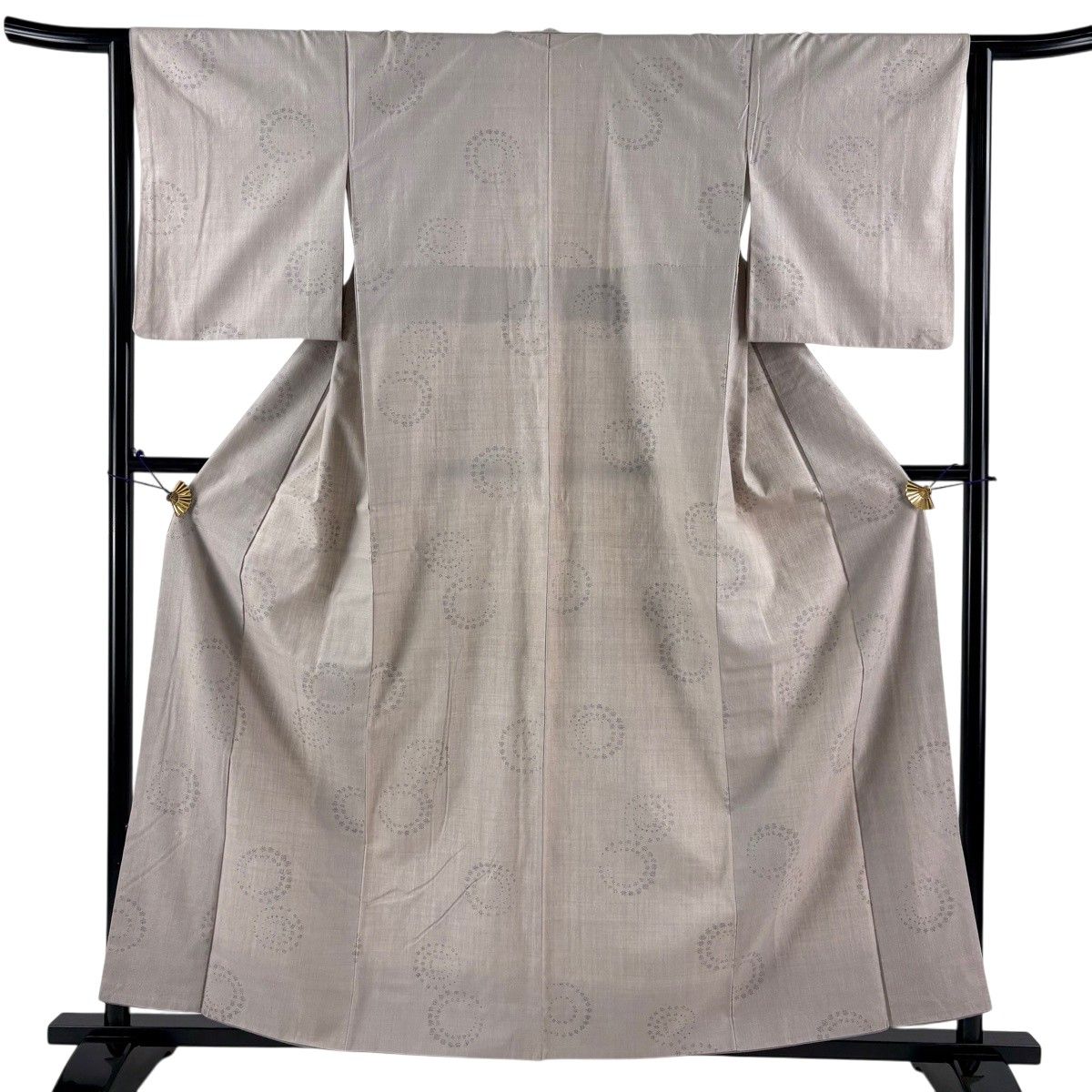 紬 身丈159cm 裄丈63cm S 袷 亀甲絣 幾何学模様 灰茶 正絹 逸品 【中古】