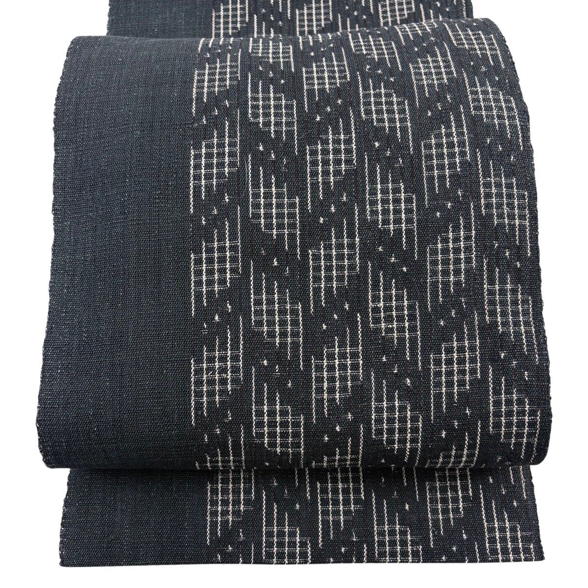 美品 名古屋帯 秀品 夏帯 八寸名古屋帯 松葉仕立て 幾何学模様 金糸 薄 