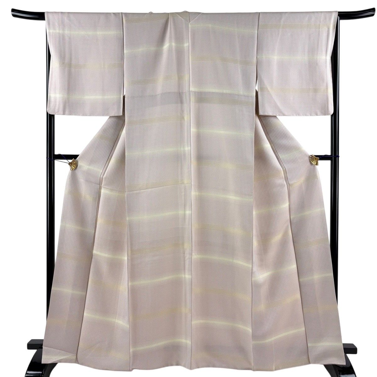 【美品】 お召 身丈167cm 裄丈68cm L 袷 段縞 薄小豆 正絹 逸品 【中古】