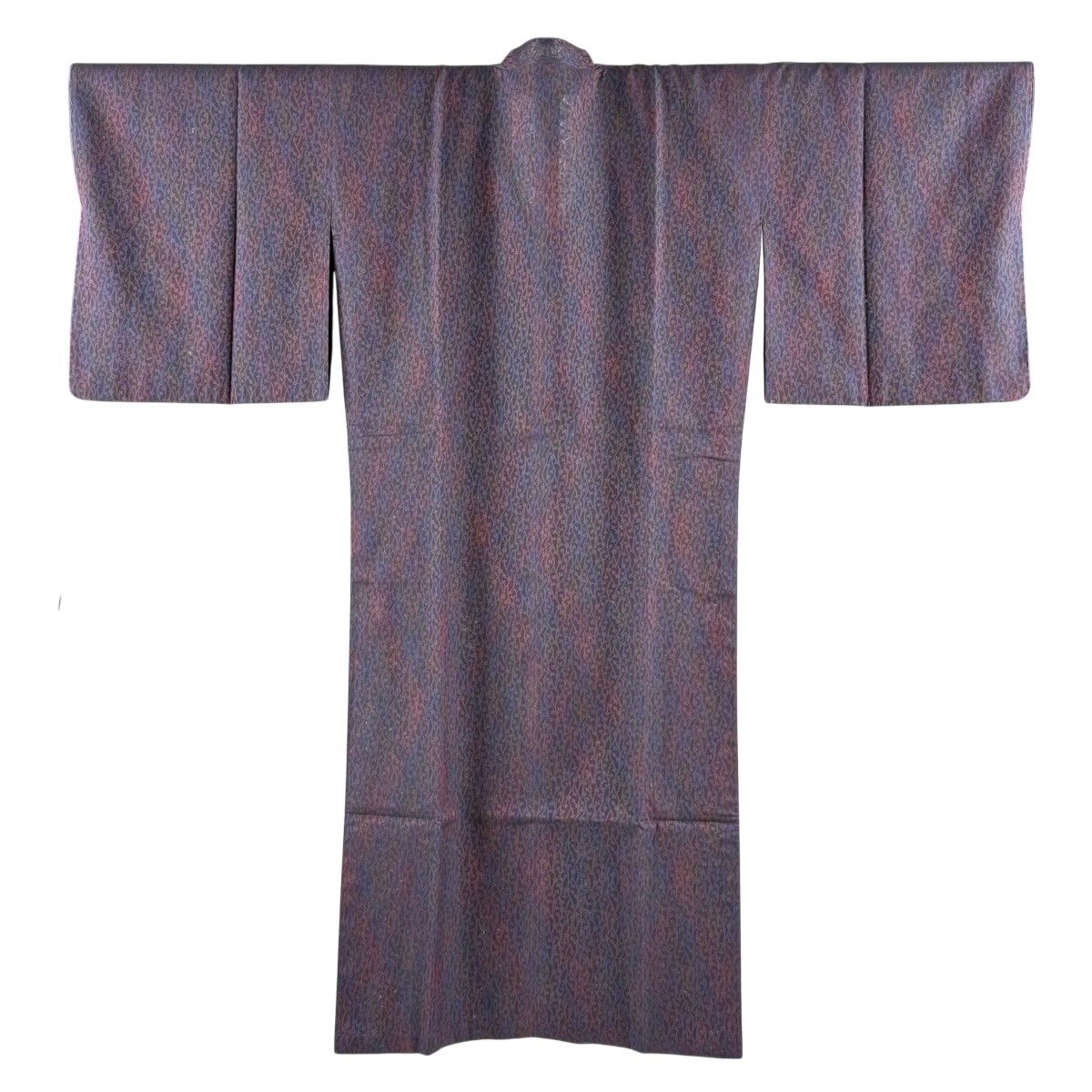 【美品】 道行 身丈132.5cm 裄丈67cm M 和装コート 千代田衿 リバーシブル 草花 ぼかし 灰紫 正絹 逸品 【中古】