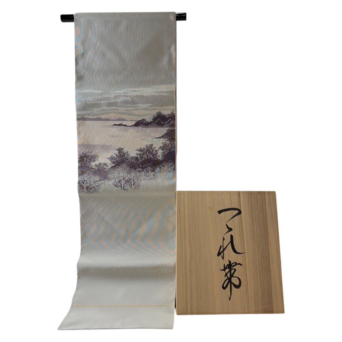 【美品】 名古屋帯 逸品 八寸名古屋帯 松葉仕立て 静寂の海 灰色 正絹 【中古】