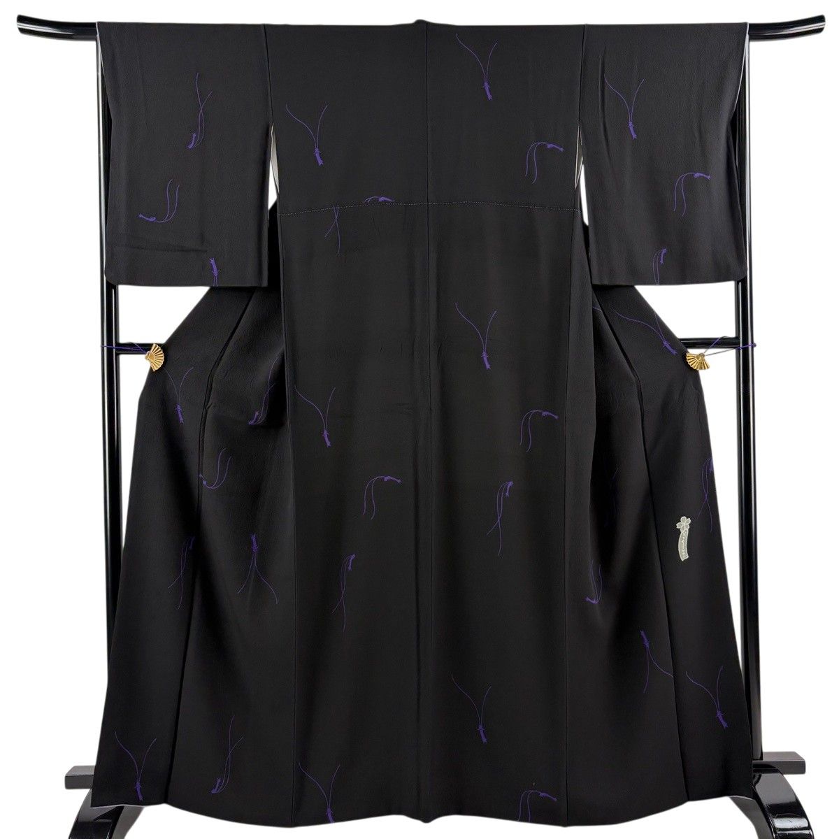 【美品】 小紋 身丈165cm 裄丈65.5cm M 袷 辻村ジュサブロー 落款 うさぎ 黒 正絹 逸品 【中古】