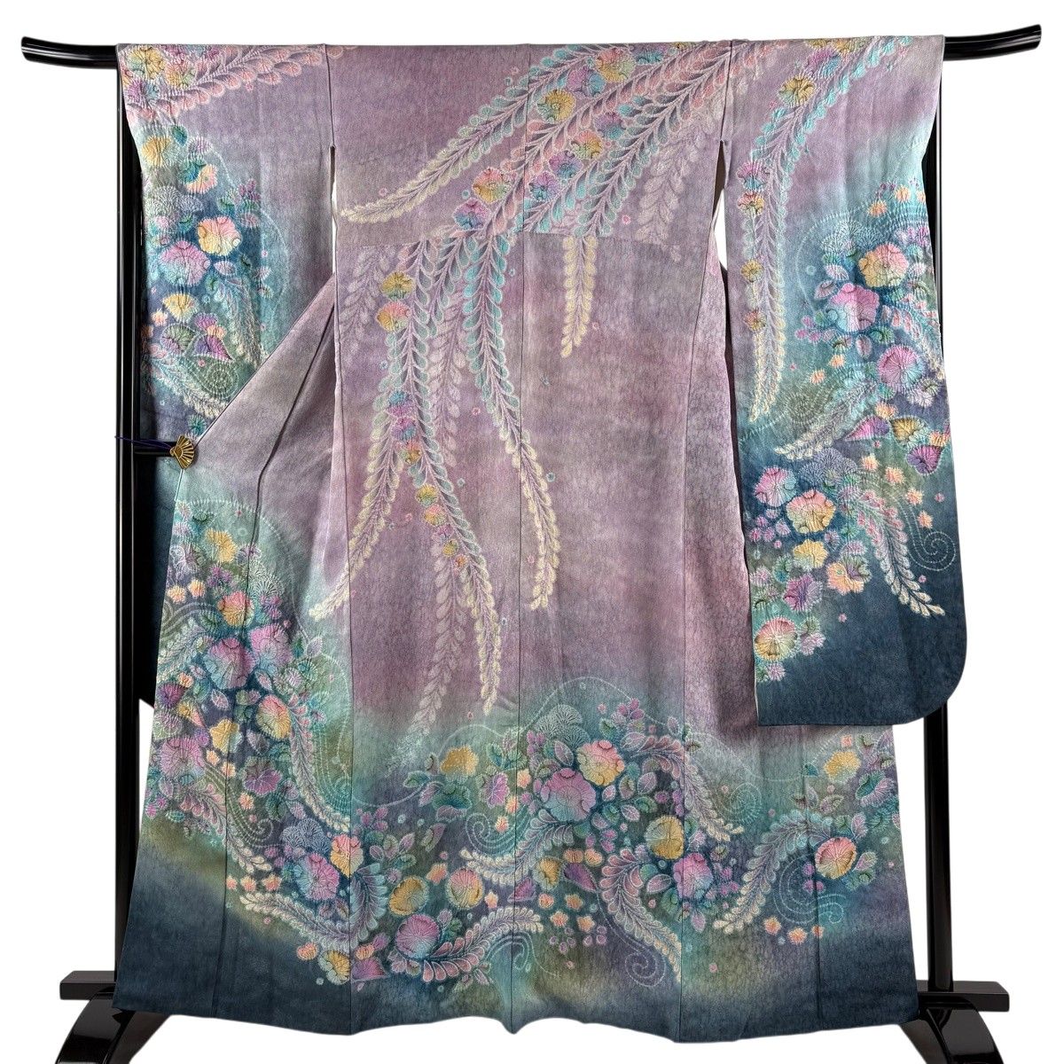 【美品】 振袖 身丈162.5cm 裄丈66.5cm M 袷 落款 辻が花 銀通し ぼかし 薄紫 正絹 逸品 【中古】