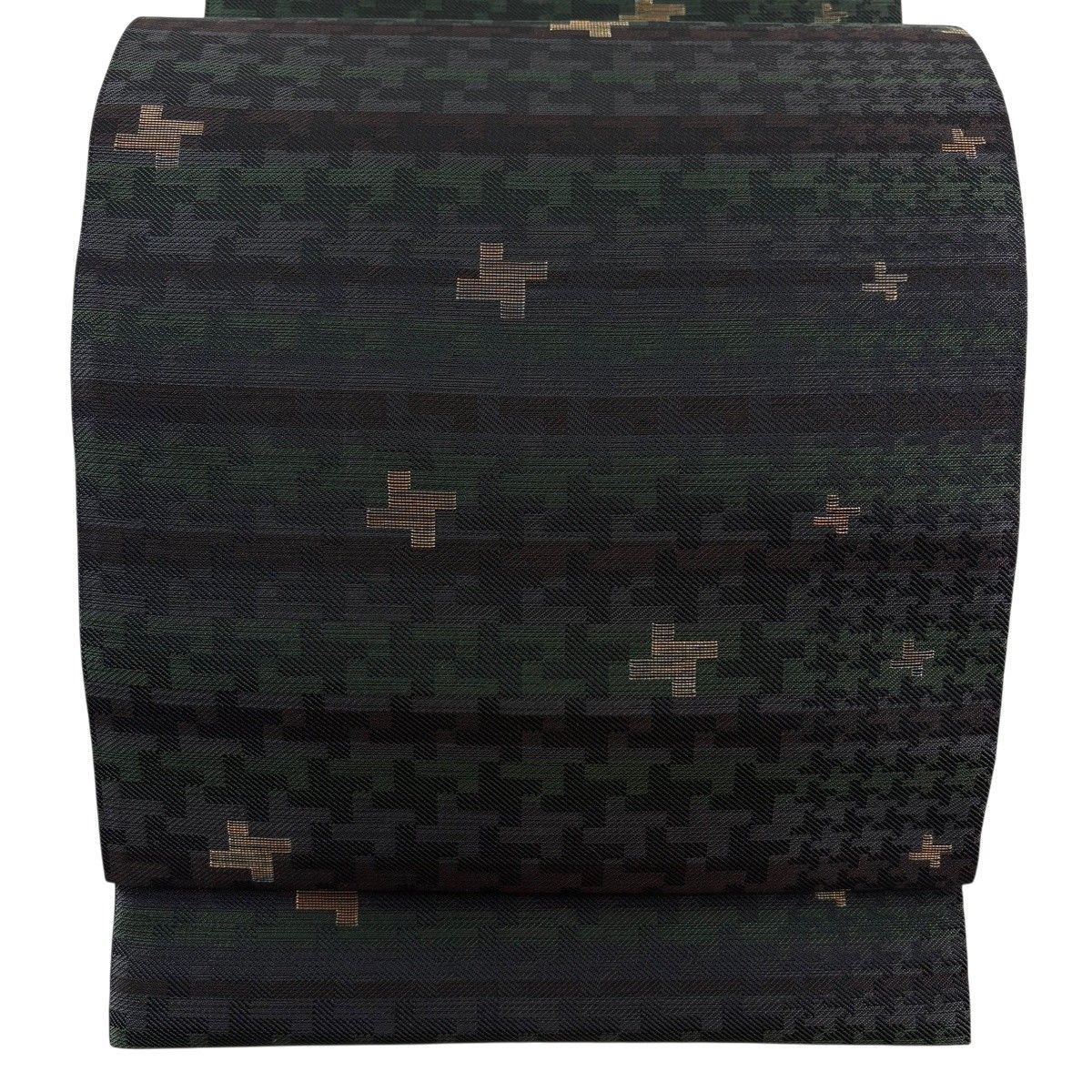 【美品】 袋帯 逸品 斉藤上太郎 落款 幾何学 金糸 深緑 全通 正絹 【中古】 27,600円