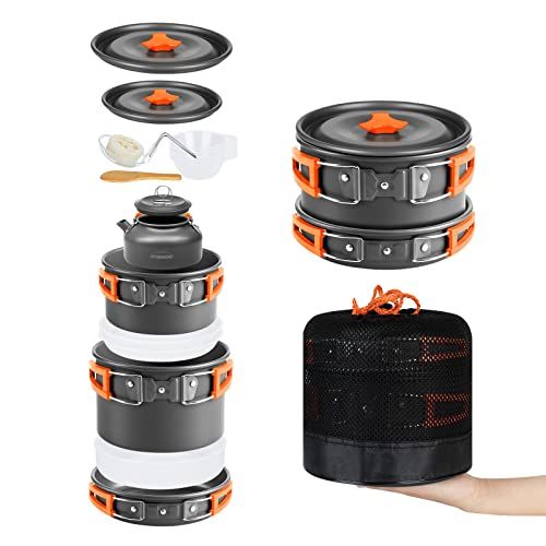 Overmont DS-300 アルミ クッカーセット アウトドア鍋 アウトドアケトル キャンピング 調理器具 収納袋付き 2?3人に適応★m 14b09ba5