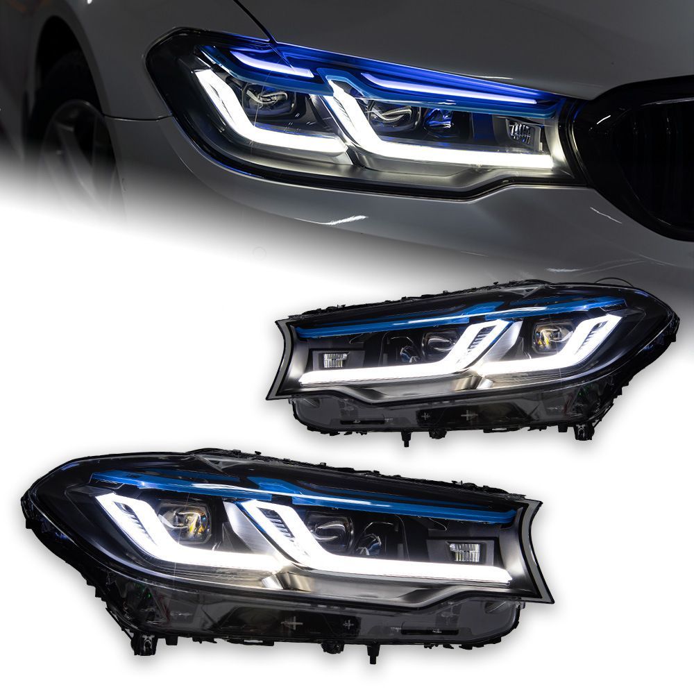BMW 5シリーズ G30 BMW 5 Series G30) 2018-2020専用 レイザースタイルLEDヘッドライト ブルーアイブロウDRL プロジェクターレンズ 高輝度 視認性向上 夜間安全 ドレスアップ効果抜群 簡単交換 車種専用 おすすめ 送料無料
