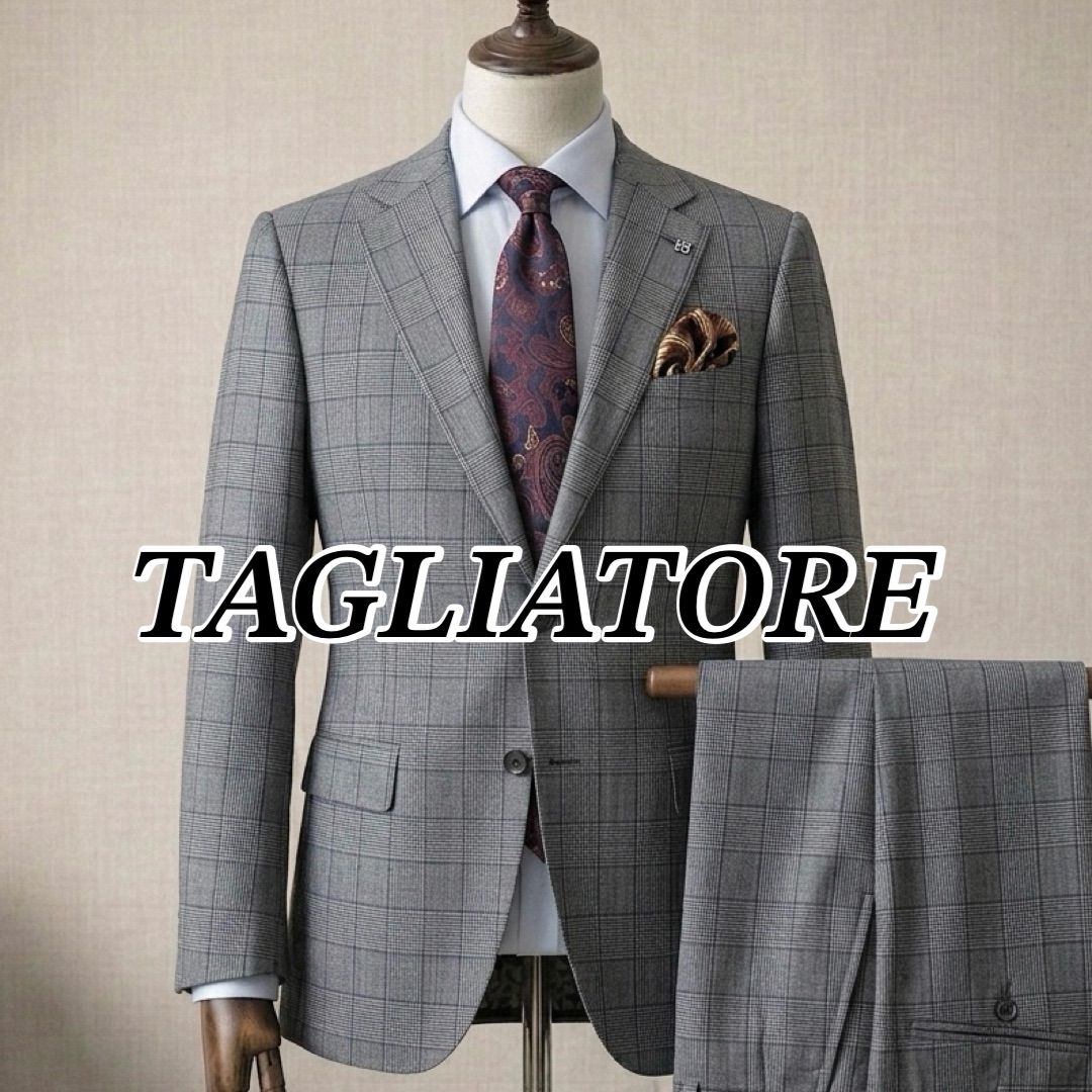 極美品 TAGLIATORE セットアップ スーツ グレー グレンチェック 48 L タリアトーレ ビジネス カジュアル イタリア製 背抜き 春用 夏用 本切羽 メンズ 紳士