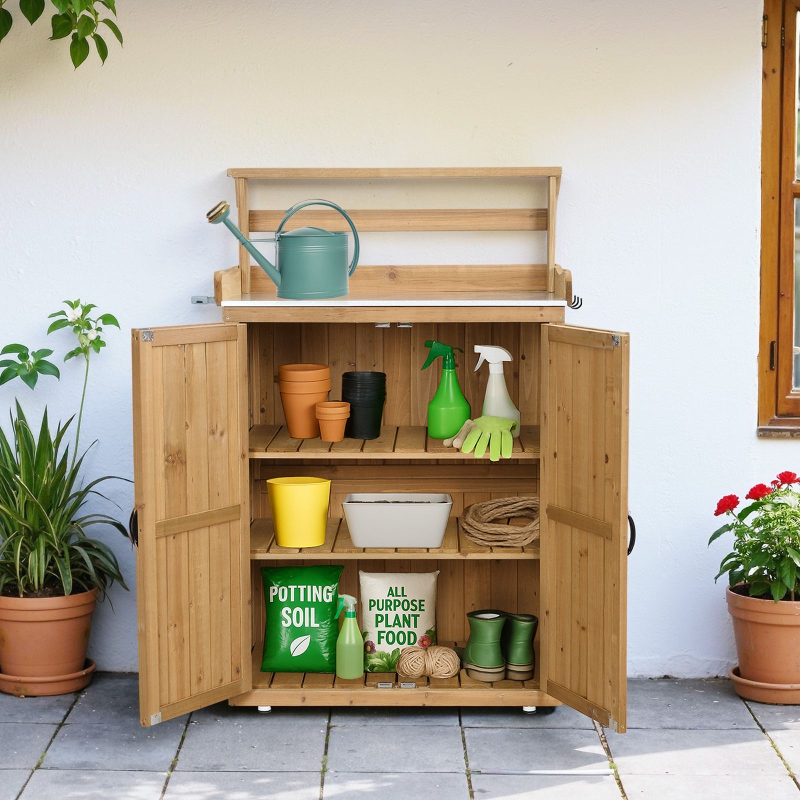 物置き 木製 収納庫 観音扉 ガーデニング用品 小屋 戸外収納庫 大型