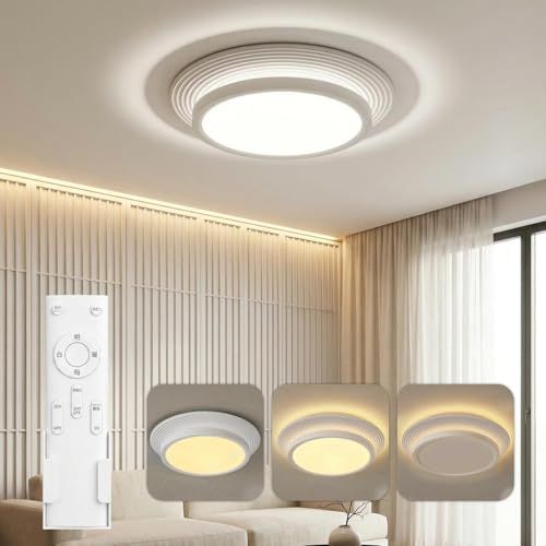 【ｈｉｄｅｍａｓａ】シーリングライト LED 調光調色 リモコン付き 薄型 天井照明 間接光搭載 おしゃれ 省エネ リビング 寝室 子供部屋 和室 洋室 インテリア照明 10~12畳 (ホワイト, Φ40xH5.9cm 36W) 国内発送