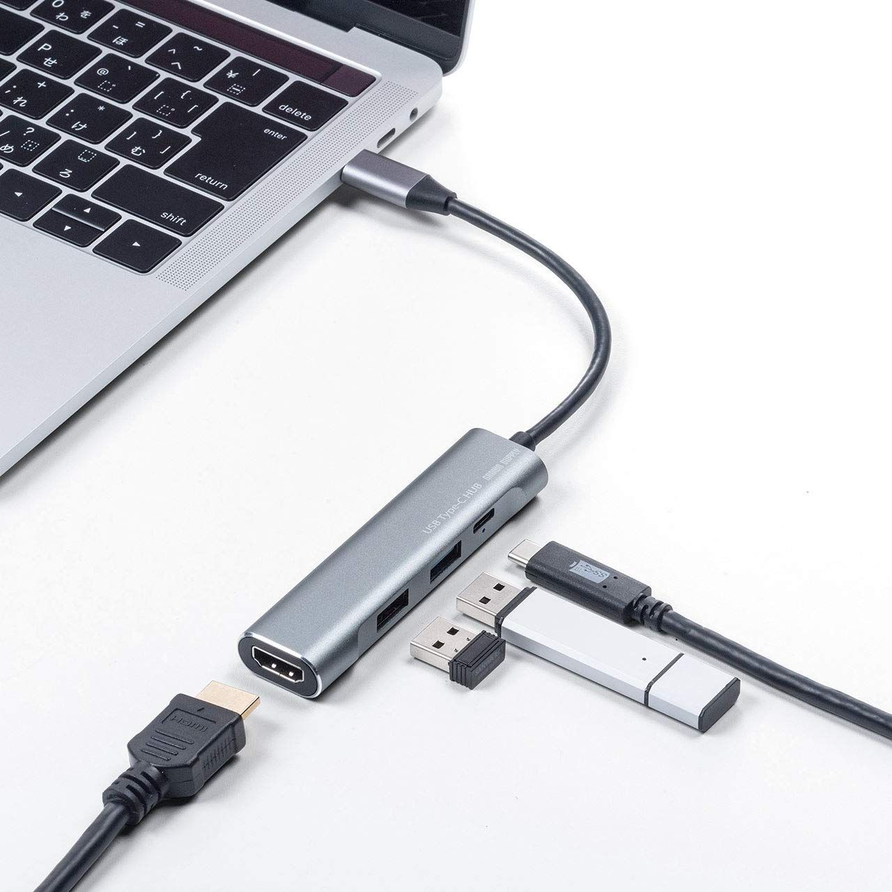 新品 サンワダイレクト USBハブ Type-C 接続 HDMI 4K / USB C×1 PD対応/USB A×2 アルミ セルフパワー バスパワー 両対応 ガンメタリック 400-HUB086GM 4,816円