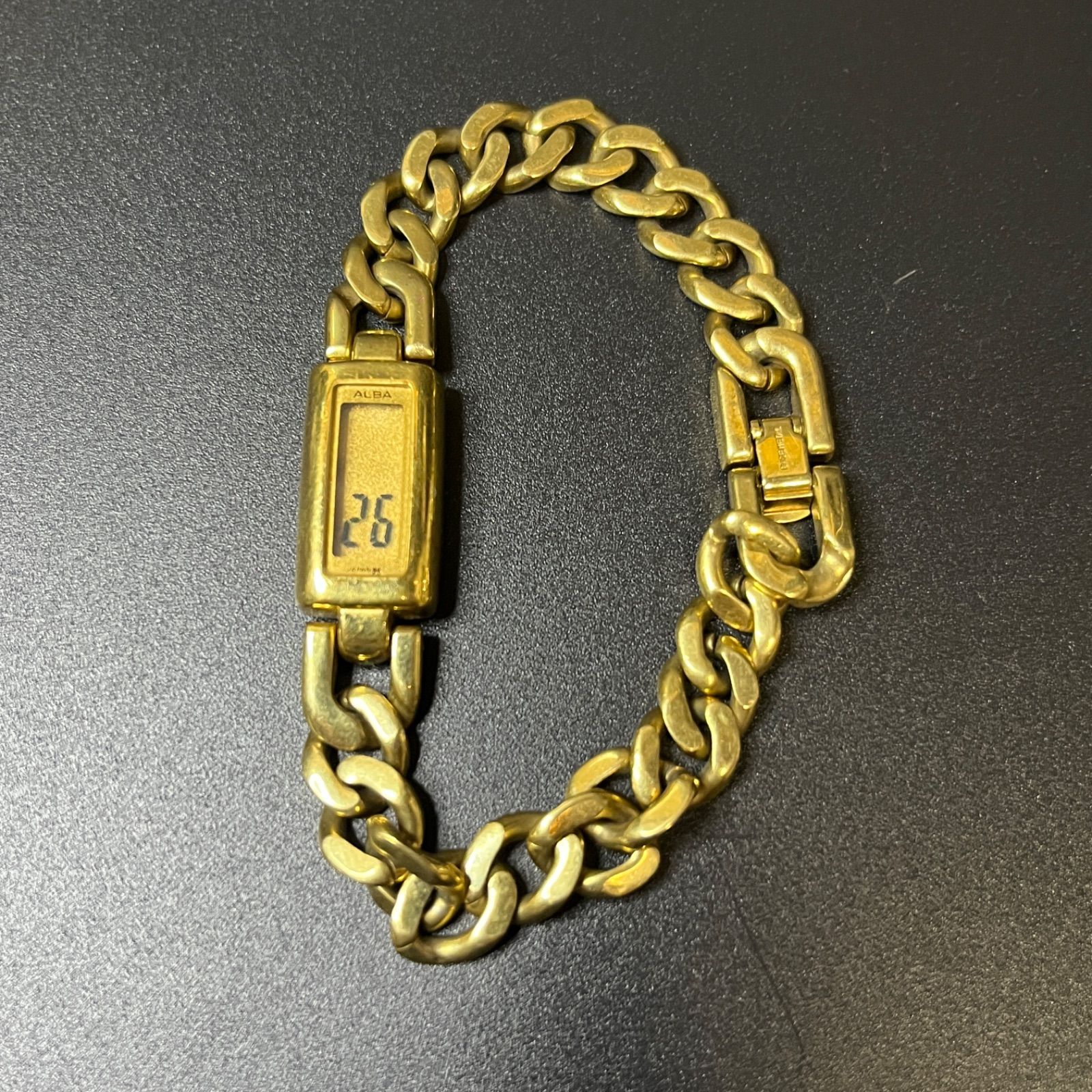 【稼動品】 SEIKO ALBA ブレスレットウォッチ デジタル ゴールド 電池交換済み 動作確認済み 腕時計 Y491-4100