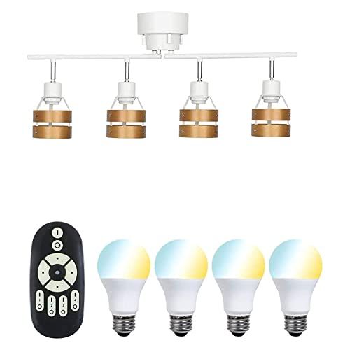 共同照明 シーリングライト 4灯 6畳 北欧 シーリング スポットライト 照明器具 天井 GT-DJ-2DW-6WT-2 LED電球40W形付き 無段階調光調色可能 リモコン対応 E26 ウッドリング モダン おしゃれ カフェ風 天然木 リビング照明 国内発送