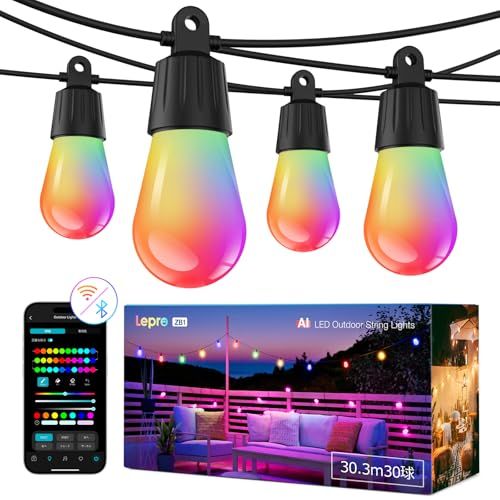 Lepro AI ストリングライト ZB1 イルミネーション led 30球 屋外 電球色 RGB 虹色 AI照明デザイナー ガーデン 音楽 スマート コンセント 調光調色 ハロウィン クリスマス 電飾 IP65防水 飾り付け 結婚式 庭 キャンプ 国内発送