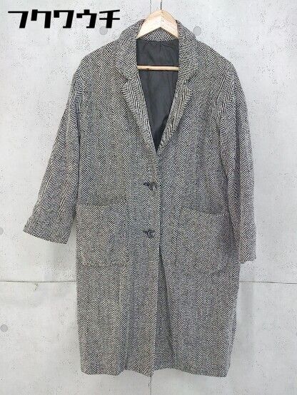 ■ merlot メルロー ストライプ 長袖 チェスターコート サイズM ホワイト ブラック レディース 【中古】 【1104300004375】