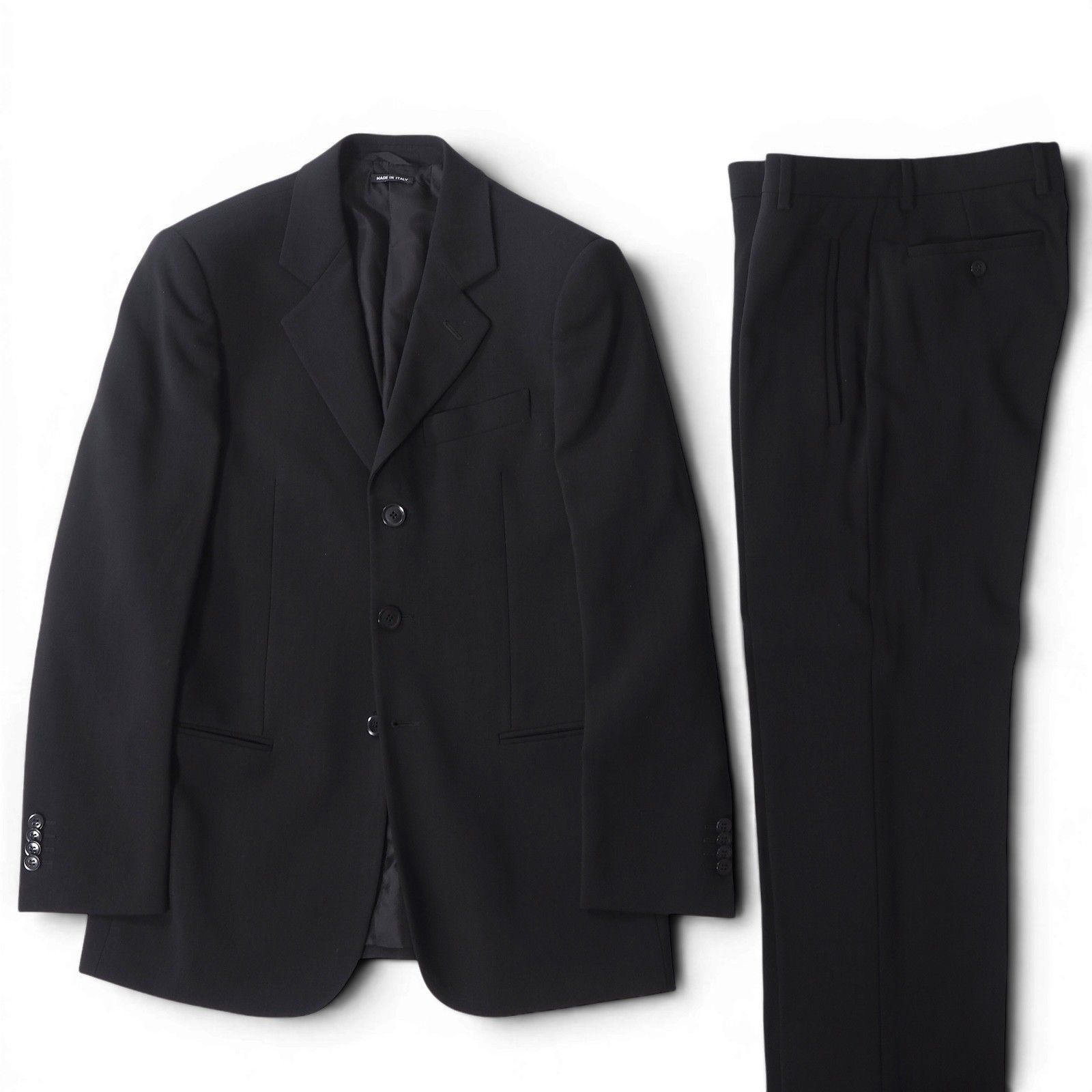 □美品 ジョルジオアルマーニ GIORGIO ARMANI 黒タグ ストレッチ スーツ ジャケット パンツ 46 ブラック メンズ 正規品 6-YD049