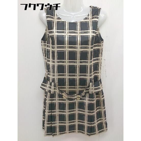 ◇ ◎ 1/2 Un-Demi バックジップ ノースリーブ チェック 膝丈 ワンピース サイズ36 ベージュ ブラック レディース 【中古】 【1111080007601】