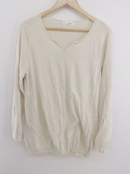 ◇ antiqua アンティカ キーネック 長袖 ニット セーター サイズL アイボリー系 レディース P 【中古】 【1209140003301】