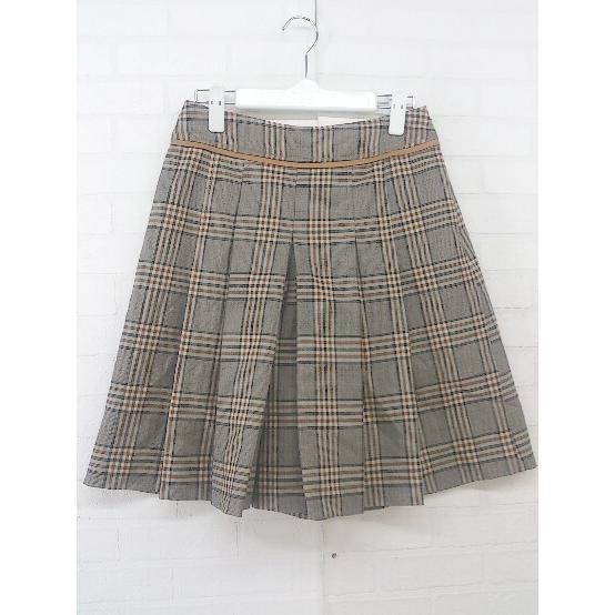 ◇ INED イネド ウール100% プリーツ チェック キュロット パンツ サイズ9 ブラウン系 マルチ レディース P 【中古】 【1208220005501】