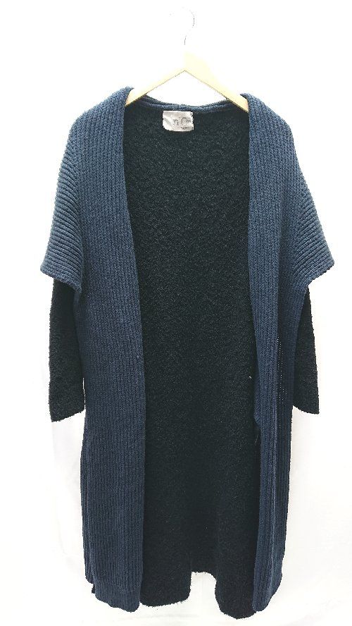 ■ n'or label 異素材。フロントボタン 長袖 ロングカーディガン サイズ2 ブラック/ネイビー レディース E 【1211150026430】