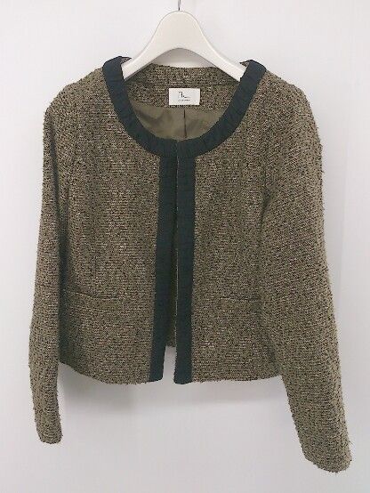 ◇ le coeur blanc パイピング フロントホック 厚手 長袖 ジャケット サイズ38 ダークベージュ ブラック レディース P 【中古】 【1211240000340】