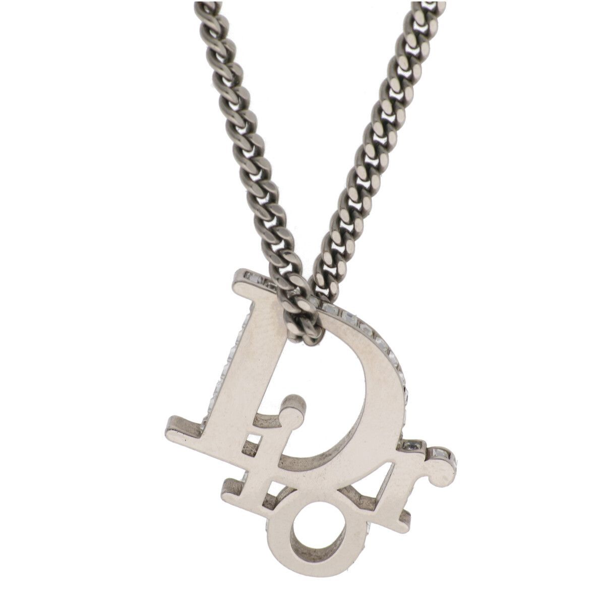 【中古】 Dior ディオール オブリーク ペンダント ネックレスN1284HOMMT_D000 シルバー ロゴ ラインストーン 26003189DS