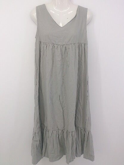 ◇ ◎ Crisp クリスプ タグ付き Vネック ノースリーブ 膝下丈 ワンピース サイズF グレー系 レディース P 【1302010003002】