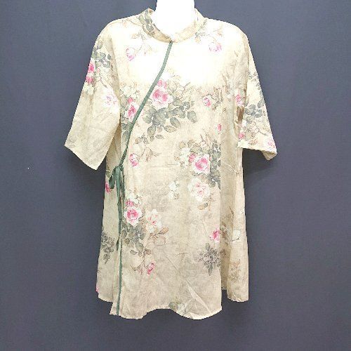 ◇ 新品 Mu ying fu shi ウエストリボン 華やか カジュアル ゆったりめ 半袖 Tシャツ サイズXXL グリーン レディース E 【1306190039301】