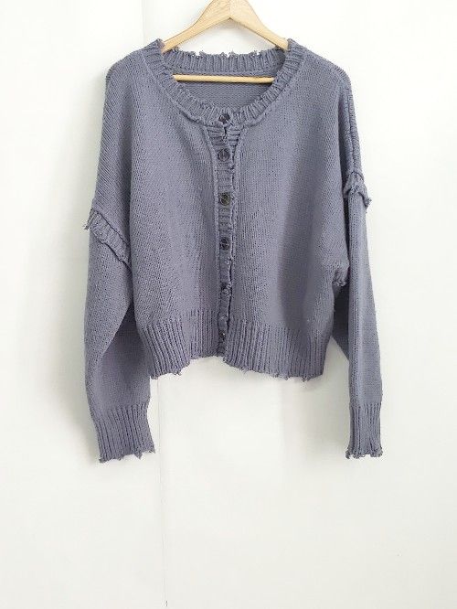 ◇ CPCM シーピーシーエム 秋冬 ダメージ加工 長袖 ニット カーディガン サイズF ブルー系 レディース E 【1305250019802】