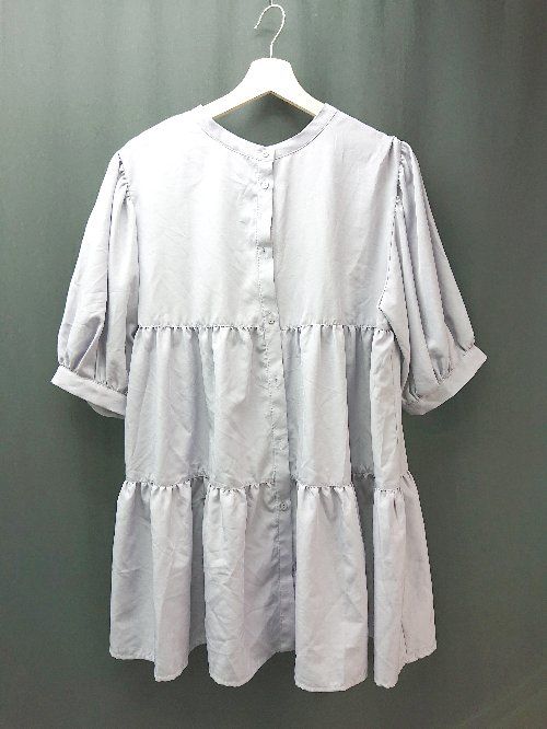 ◇ w closet ノーカラー オーバーサイズ かわいい トレンド 半袖 チュニック サイズF ライトパープル レディース E 【1307260062601】