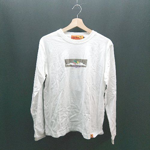 ◇ eft Alone クルーネック 刺繡 ブランドロゴ おしゃれ 長袖 ロングTシャツ サイズS ホワイト レディース メンズ E 【1307260028201】