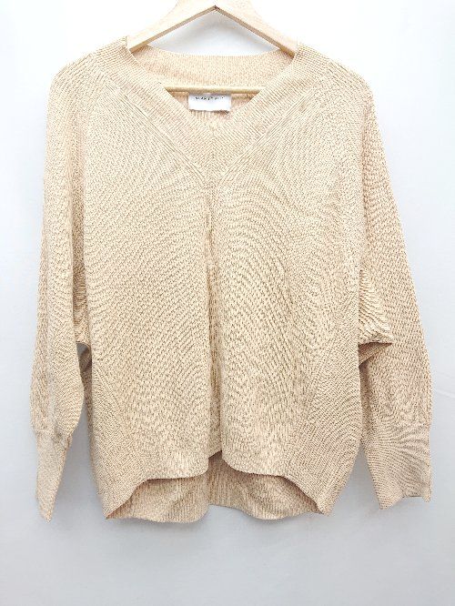 ◇ ADAM ET ROPE' 無地 Vネック ドルマンスリーブ コットンニット 長袖 カットソー サイズF ベージュ系 レディース P 【1308240017901】