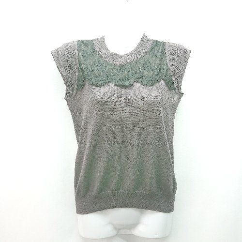 ◇ Jewel Changes ハイネック レース 花柄 薄手 半袖 ニット 表記なし チャコール レディース E 【1309250005001】